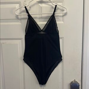 Victoria's Secret Black Cotton & lace bodysuit size M